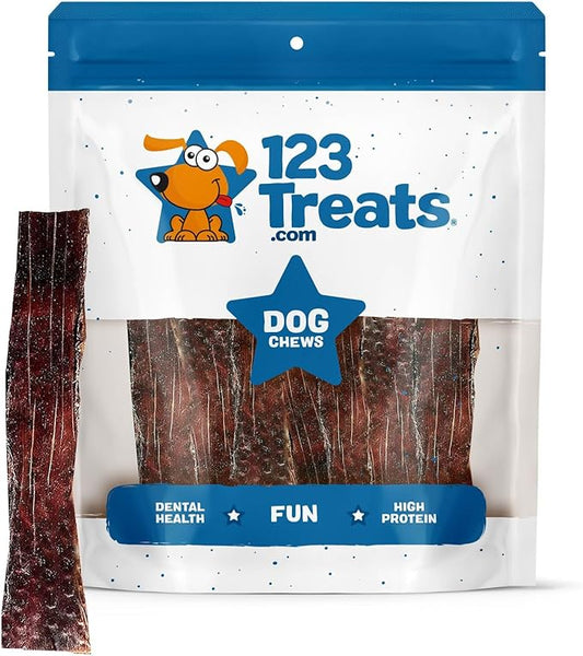 123 Treats Esophagus Dog Treats - (12 Inches - 20 Count) 100% Natural, Flat Gullet Sticks for Dogs, Beef Jerky Dog Treats Strips, NO Preservatives, Hormones, or Antibiotics