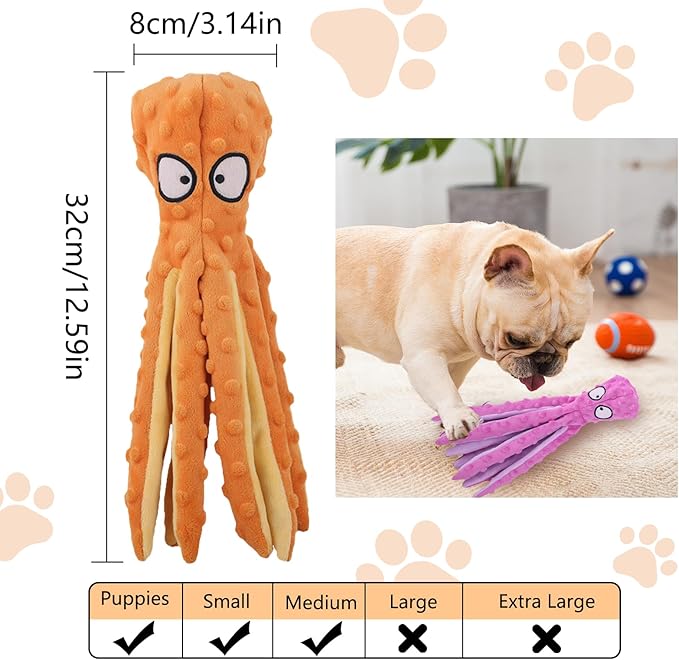 Dog Squeaky Toys Octopus, No Stuffing Plush Toys, Squeaky Octopus Dog Toy - Durable Plush for Puppies, Interactive Dogs Toys for Aggressive Chewers (Purple+Green)
