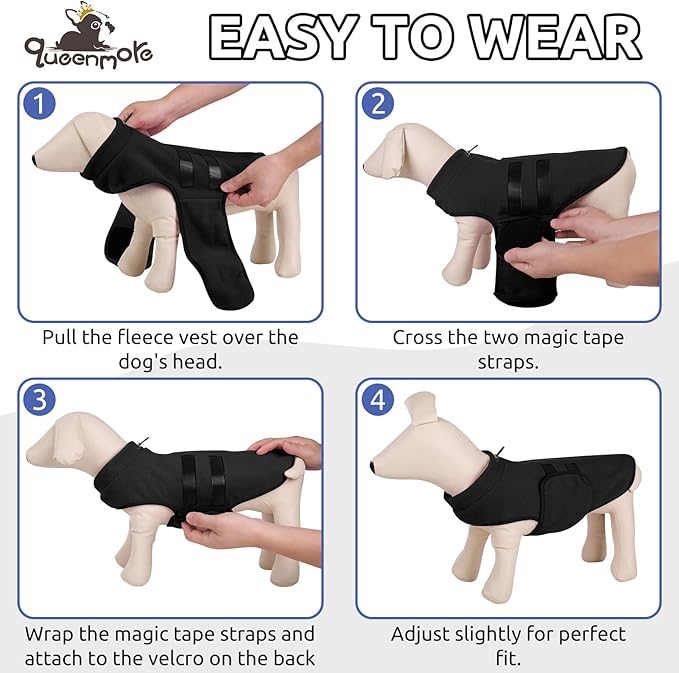 Queenmore XXL Dog Sweaters, Soft Fleece Vest Pullover Pet Jacket with Leash Hole, Warm Winter Dog Clothes Cold Weather Doggy Dachshund Sweater for Large Dogs Cats Boy or Girl (Black, XXL)