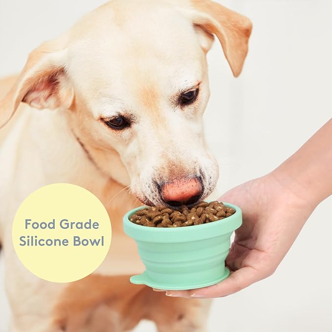 Sweet Paws Travel Hero 3-in-1 Portable Pet Food Container, Silicone Water Bowl, and Poop Bag Dispenser in One, Lavender Cream