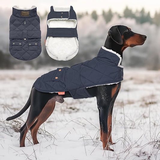 KYEESE Dog Coat Soft Pet Sweater with Leash Hole Waterproof Dog Coats for Large Dogs Windproof Dogs Jacket with Fleece Lined Warm Pets Clothes for Cold Weather Thick Pet Winter Puffer Coat with Pocket