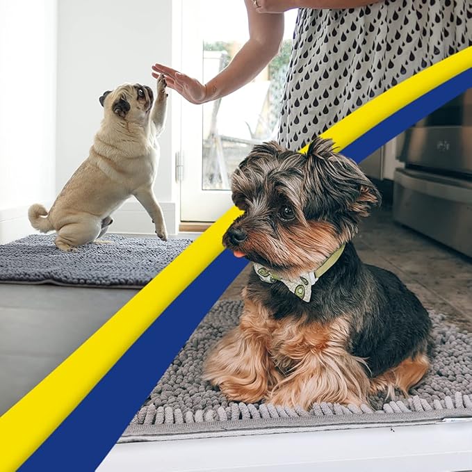 Muddy Mat® Shown on TV – Super Absorbent Microfiber Dog Door Mat for Muddy Paws, Non-Slip Washable Pet Rug, Quick Dry Chenille Entryway Carpet, Machine Washable Indoor Outdoor mat, Grey 60"x24"