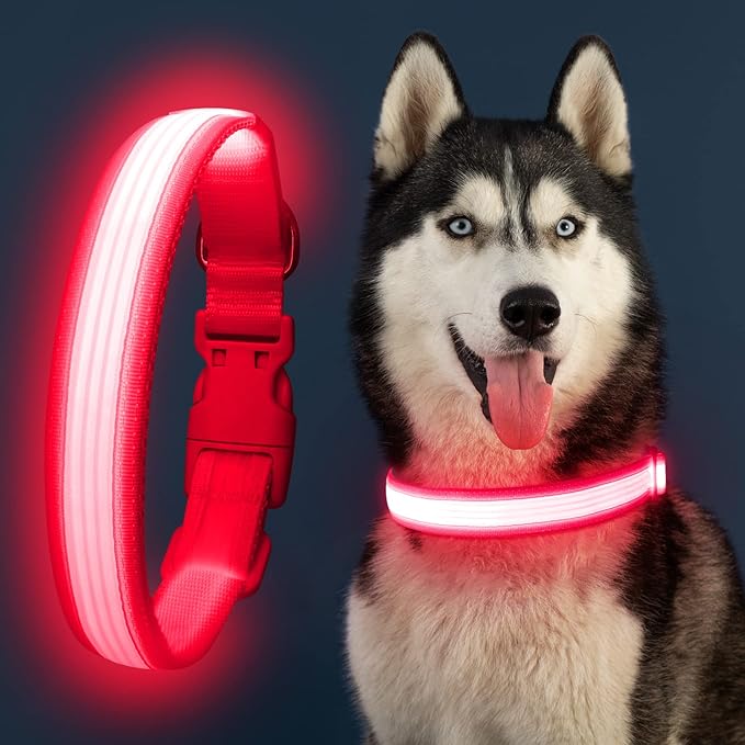 YFbrite Light up Dog Collar, USB Rechargeable LED Puppy Collar Super Bright Adjustable Glowing Dog Lights for Night Walking (Design 2- Pink, Medium)