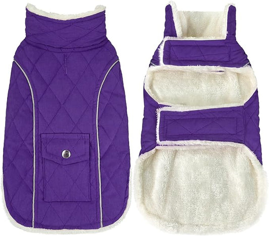 Malier Dog Winter Coat, Windproof Dog Cold Weather Coats with Real Pocket, Winter Extra Warm Pet Coat Fleece Jacket Reflective Clothes for Small Medium Large Dogs and Puppy (Purple, X-Small)