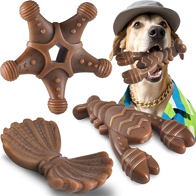 NEZIN Dog Toys for Aggressive Chewers, Indestructible Toys for Large Dogs, Dog Chew for Large Medium Small Breed, 3 Pack Super Chewer with Tough Nylon, Gift for Dogs