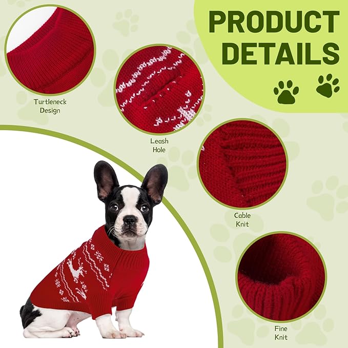 Christmas Dog Sweaters for Small Medium Large Dogs Classic Turtleneck Holiday Xmas Pet Clothes Cozy Stretchy Sweater for Chihuahua, Bulldog, Dachshund, Pug Large