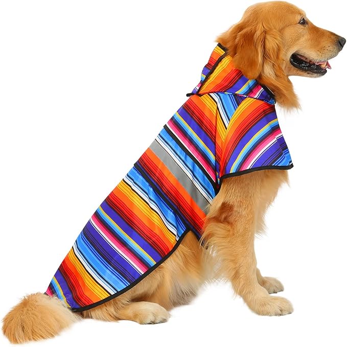 HDE Dog Raincoat Jacket Reflective Adjustable Hooded Pet Poncho Rain Coat with Leash Hole for Small to X-Large Dogs Baja Stripes - XL