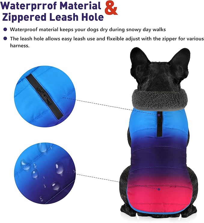 Dog Winter Coat, Waterproof Dog Jacket with Leash Hole, Reflective Adjustable Pet Snow Vest, Warm Fleece Sweater for Small Medium Large Dogs - Gradient Blue, 2XL