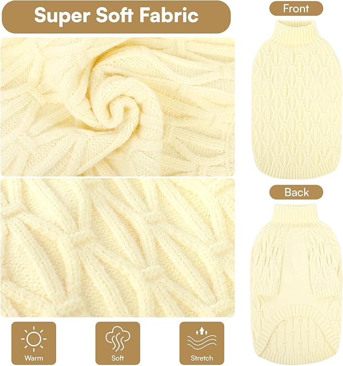 Queenmore Knitted XS Dog Sweater,Turtleneck Pullover Small Dog Sweater,Soft DogSweaters for Small Dogs Male Female,Pet Sweaters for Dogs,Thick Warm Pet Clothes for Teacup,Chihuahua（Beige,XS