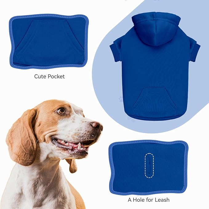 Dog Sweaters for Large Dogs Pet Sweater Solid Soft Brushed Fleece Dog Hoodie Clothes Pet Hoodie Sweatshirt with Pocket(Blue-XXL)