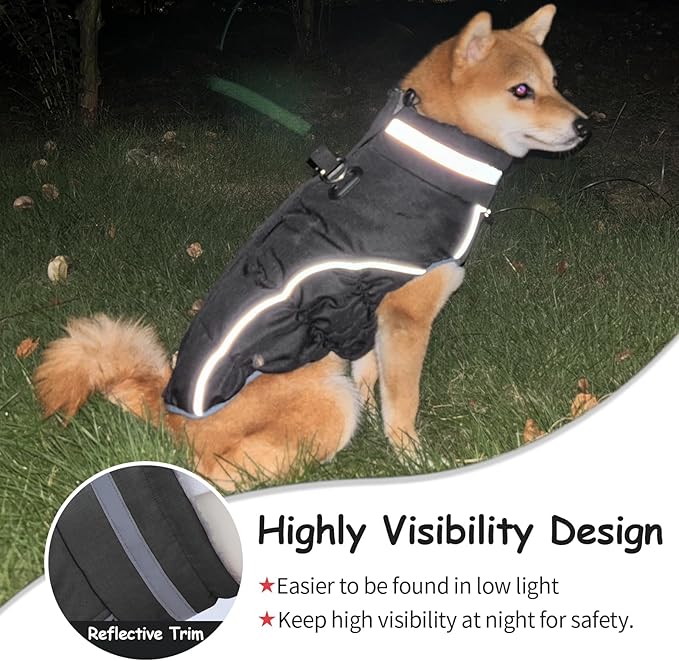 Malier Dog Coat, Reflective Dog Jacket Waterproof Windproof Puppy Cold Weather Coats with Harness Built in, Winter Extra Warm Pet Coat Fleece Vest for Small Large Pets and Puppy (Black, X-Large)