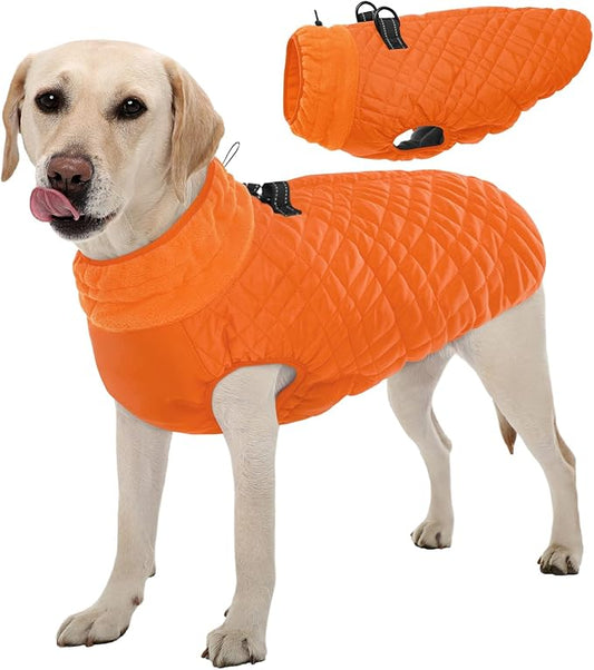 Kuoser Medium Dog Coat | All-Breed Thermal Wear with Windproof Layer | Reflective Tabs Enhance Visibility in Snow, Snap Buckles Simplify Dressing, Orange L