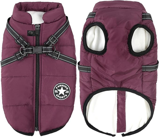 Aiboria Dog Jackets Coat for Winter Windproof Waterproof Skiing Fleece Warm Dogs Vest with Chest Strap Belt Purple M