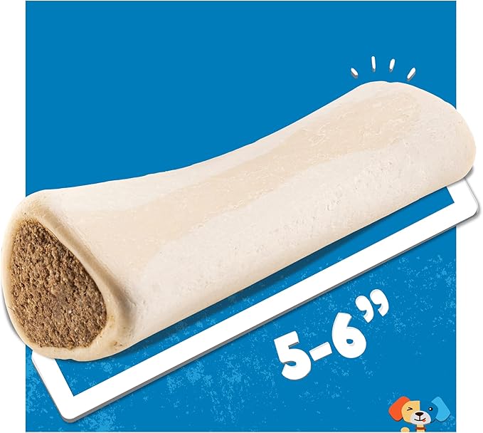 Jack&Pup 5-6" Filled Dog Bones for Large Dogs, Flavored Shin Dog Bones Long Lasting, Stuffed Bone for Dogs, High Protein, Peanut Butter Flavor - 3 Pack
