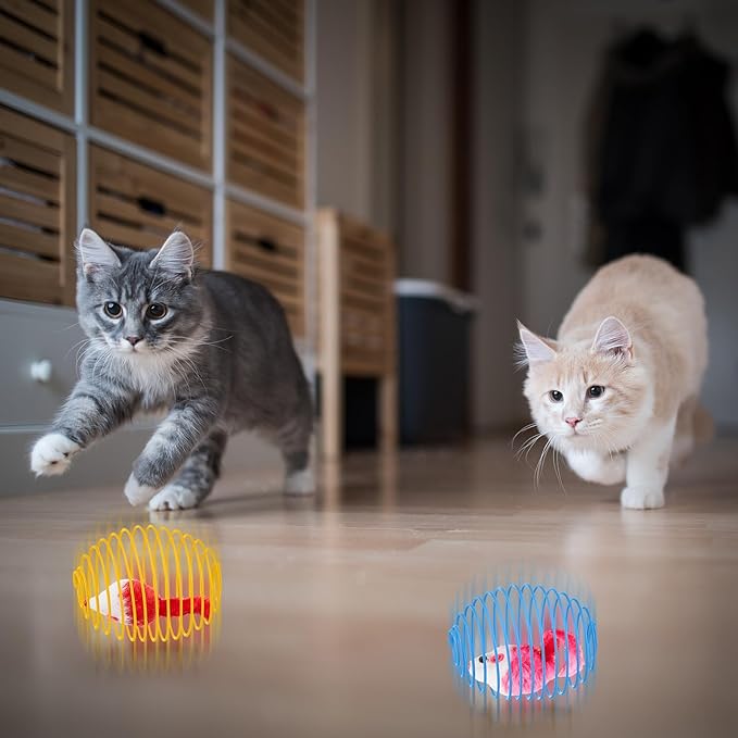 Jecery 5 Pcs Halloween Cat Spring Balls Toys Stretchable Rolling Balls Colorful Playful Coils Interactive Spring Action Toy Caged Rats for Kitten Cat Pet Supplies(Mouse,Bright Color,5 Pcs)
