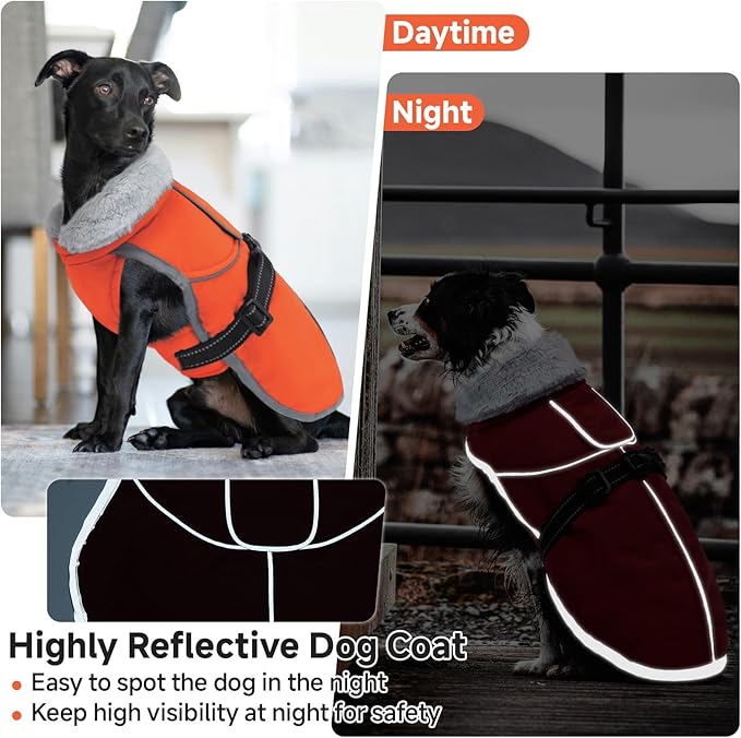 Lelepet Warm Dog Winter Coat Reflective Dog Jacket Fleece Vest Waterproof Windproof Cold Weather Coats with Adjustable Buckle Plush Turtleneck Pet Snowsuit for Small Medium Large Dogs,Bichon,M