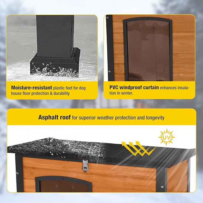 AIVITUVIN Outdoor Heated Dog House Anti Chewing Iron Frame Insulated Dog Kennel with Heating Pad Weatherproof Shelter （Brown,L）