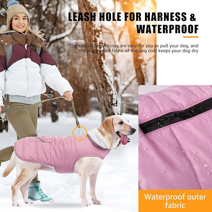 iBuddy Dog Winter Coats with Fleece Vest,Waterproof Warm Dog Snow Jacket Windproof, Reflective Adjustable Pet Dogs Cold Winter Coat for Dogs Girl Boy