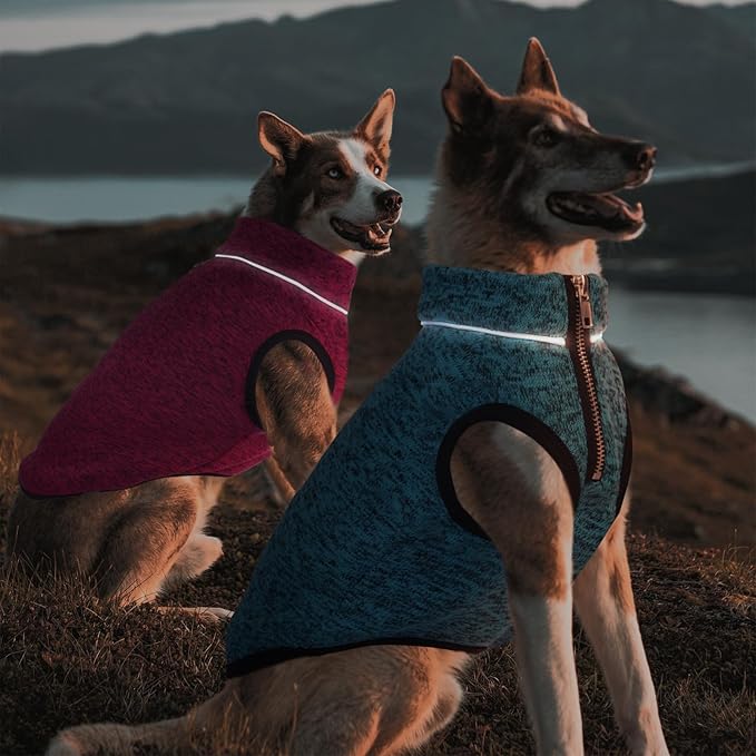 ROZKITCH XXXXL Dog Sweater, Turtleneck Jacket with Fleece Lining, Knit Pet Coat for Giant Dogs with Zipper Opening for Harness, Adjustable Neck Reflective Pet Jacket Rosered 4XL