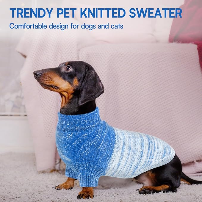 Queenmore Pullover XL Dog Sweater,Classic Turtleneck Warm Dogs Sweater with Leash Hole for Dog Girls Boys,Winter Knitwear Clothes for Dachshund,Corgi,French Bulldog(Royal Blue,XL)