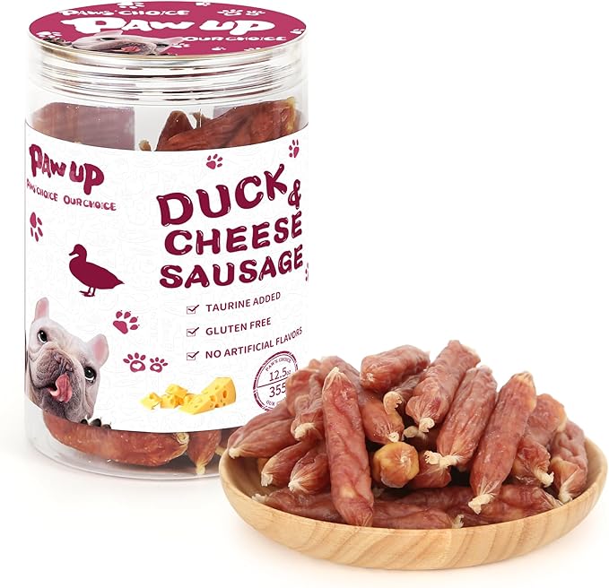 PAWUP Dog Treats Duck Cheese Sausage for Dogs, Fresh Duck, 12.5oz/355g, 1% Taurine Addded, Rawhide Free, Training & Rewards Dog Snacks