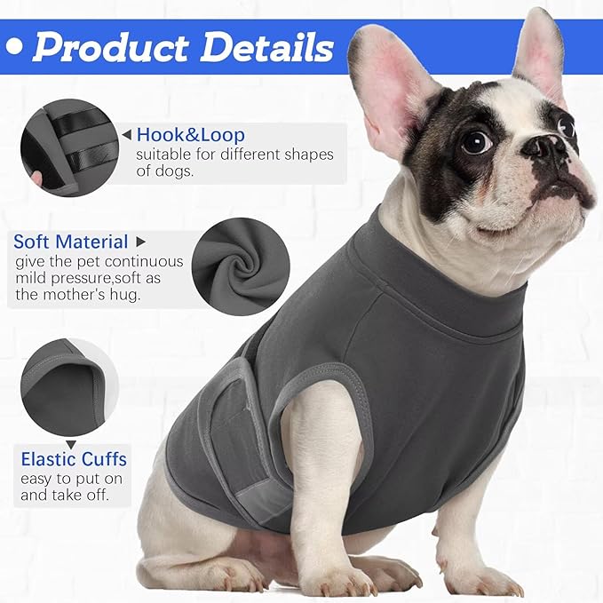MIGOHI Dog Anxiety Relief Coat,Comfort Anxiety Vest for Dogs,Adjustable Dog Anxiety Calming Wrap for Fireworks,Thunderstorm,Travel,Separation,Anxiety Jacket for Large Dogs,L,Gray