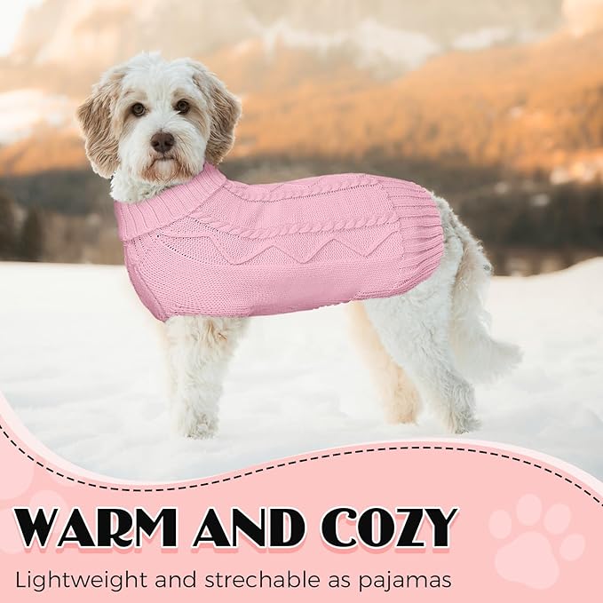 Dog Sweaters for Small Medium Large Dogs Girl, Soft Warm Turtleneck Pup Dogs Shirt, Double Knitting Collar for Outdoor Playing, Warm Dog Clothes (L,Pink)