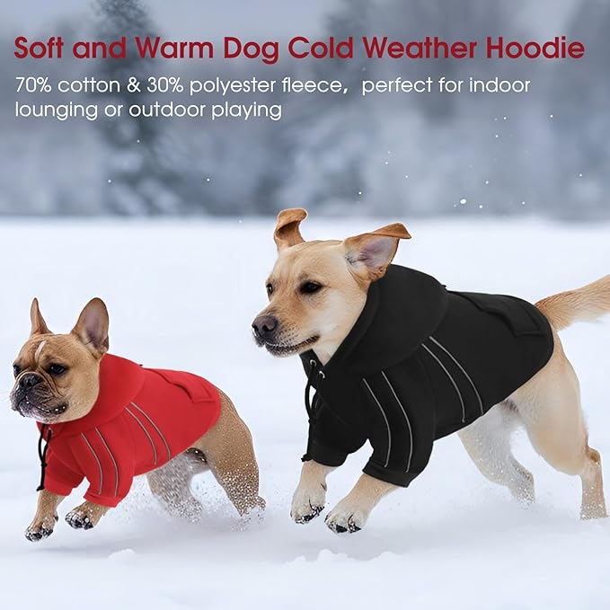 ASENKU Cozy Dog Hoodie，Soft Sweater with Adjustable Hood, Back Pocket and Leash Access Hole，Warm Reflective Sweatshirt for Cold Weather（Red，S