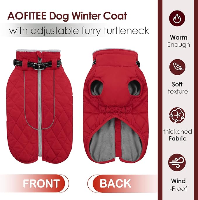 AOFITEE Small Dog Winter Coat, Waterproof Dog Winter Jacket with Zipper & Fleece Collar, Reflective Dogs Puffer Jacket, Small Pet Snow Coat Snowsuit for Yorkshire, West Highland