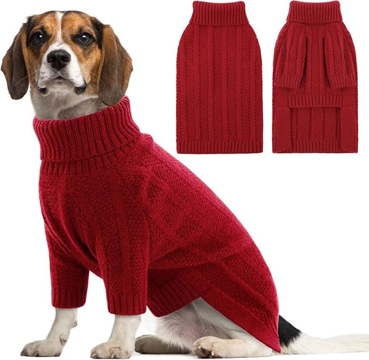 Queenmore Dog Sweater Large Size Dog, Large Dogs Sweater Xmas,Turtleneck Pullover Pet Sweaters for Dogs Girls Boys,Sweater Pet L,Thanksgiving Knitted Doggy Sweater for French Bulldog(Red,L)
