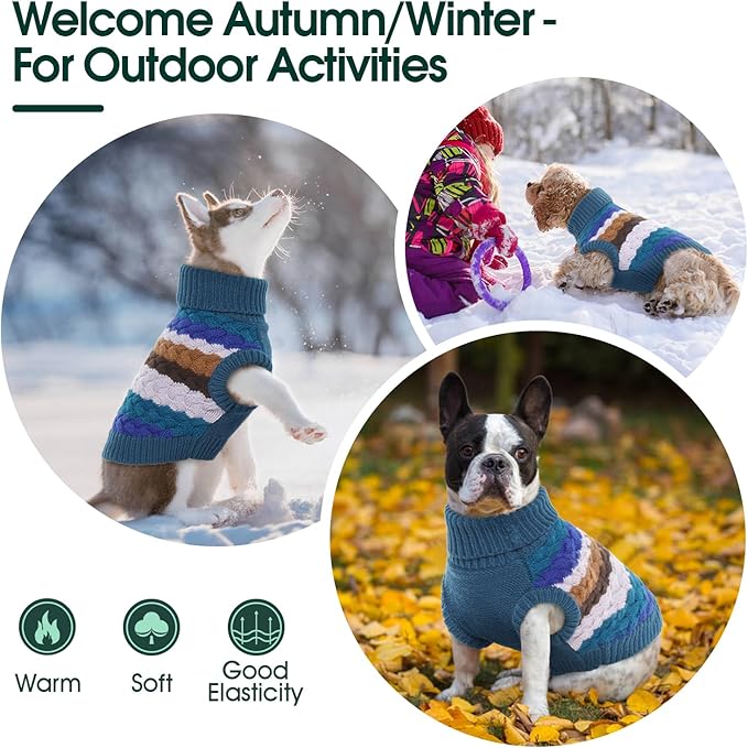 Kuoser Dog Sweater, Dog Sweaters for Medium Dogs Girl Boy, Classic Pet Knitted Sweatshirt Warm Pullover, Puppy Holiday Sweater Winter Clothes for Christmas Thanksgiving Outfit, Blue M