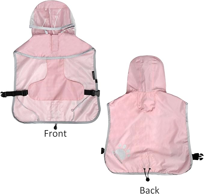 MAMORE Dog Raincoat Waterproof, Lightweight Adjustable Dog Rain Coat Hooded Poncho with Reflective Strip for Large Medium Small Dogs (Pink, X-Large)