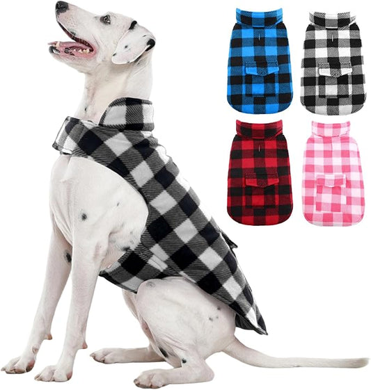 Kuoser Dog Winter Coat, Windproof Dog Fleece Jacket British Style Plaid Cold Weather Doggie Vest Coats, Reversible Cozy Warm Pet Clothes Apparel for Extra Large Size Dogs XXXL