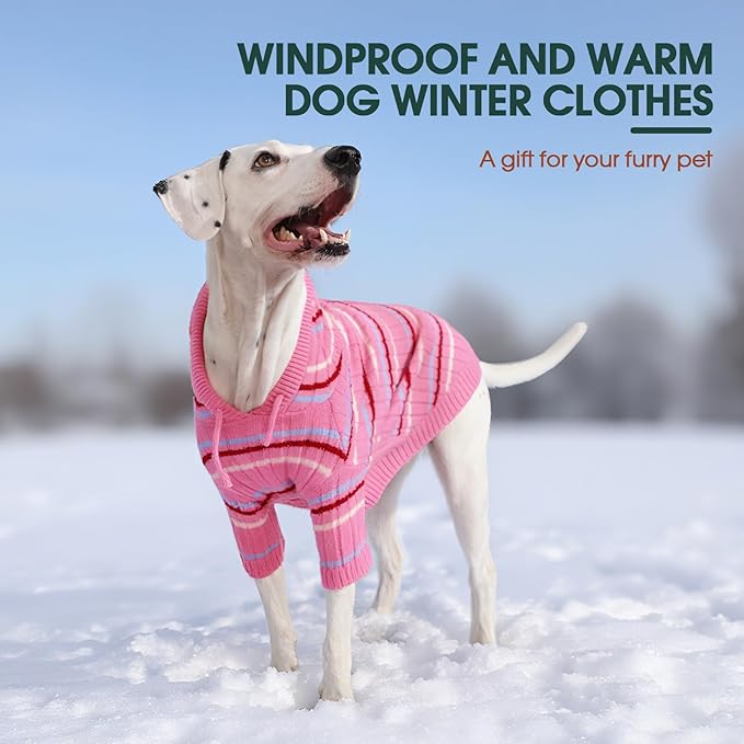 Kuoser Small Dog Sweater, Dog Sweaters for Small Dogs Male, Girl Boy Dogs Christmas Sweater, Hooded Striped Pet Puppy Pullover Sweatshirt Outfits for Chihuahua, Dachshund, Pug, Yorkie, Pink S