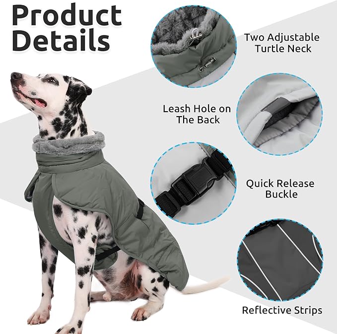 Queenmore Winter Dog Jacket - Warm Reflective, Waterproof Coat for Small Dogs, Grey, S