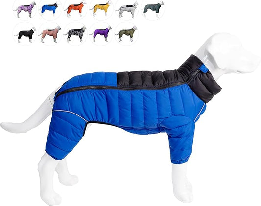 Lovelonglong Dog Coat Dog Warm Jacket, 4 Legs Covered Waterproof Windproof Reflective Warm Dog Vest, Zippered Adjustable Outdoor Dog Snow Jacket for Small Medium Large Dogs Blue M