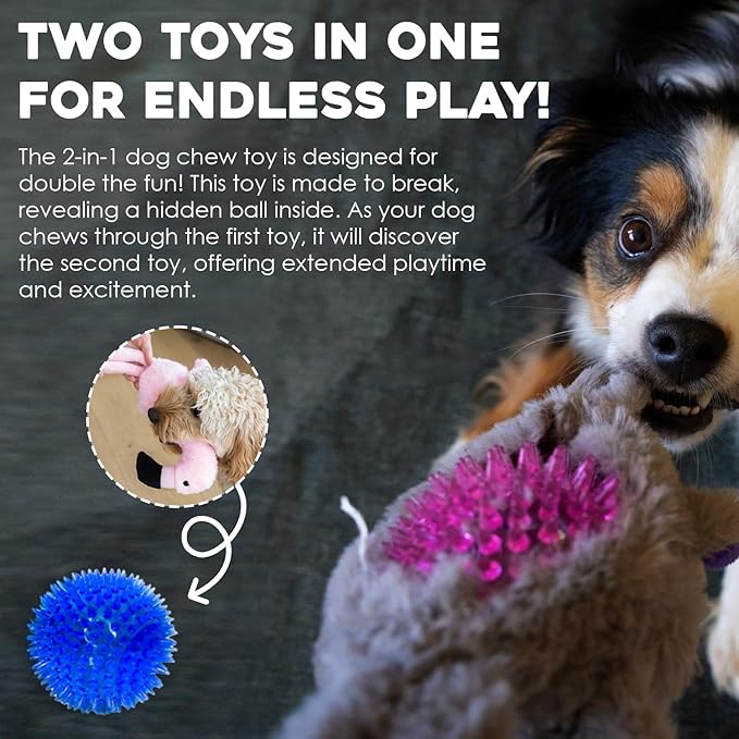 Flourish Pets 2 in 1 Multi-Layer Chew Toy for Active Dogs | Non-Toxic BPA Free Double Stitched Soft Fabric Exterior Dog Toys | Long-Lasting Dog Plush Toys – Turkey + Pumpkin (4”)