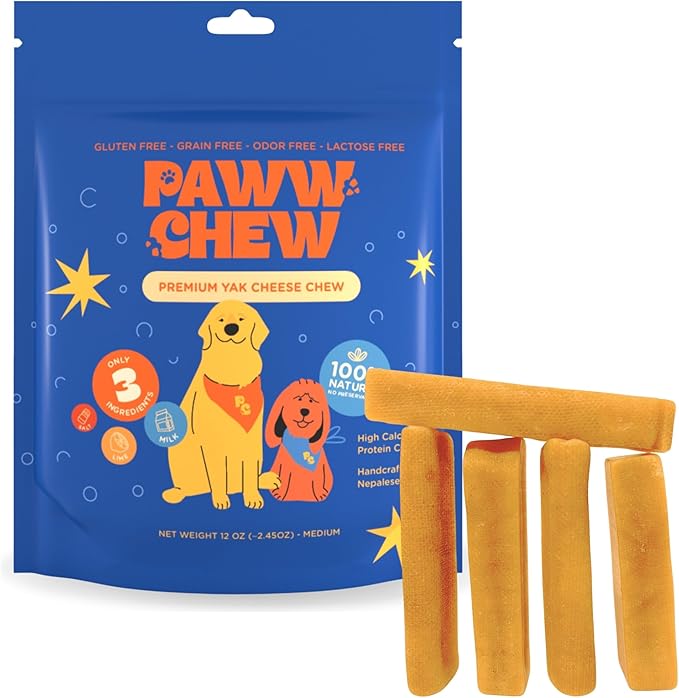 PAWW CHEW Yak Cheese Himalayan Dog Chews - All Natural Long Lasting Dog Treats, (Medium - 5 Pack) Odorless, High Protein Yak Chew, Great for Oral Health, Only 3 Ingredient Yak Bone for Power-Chewers