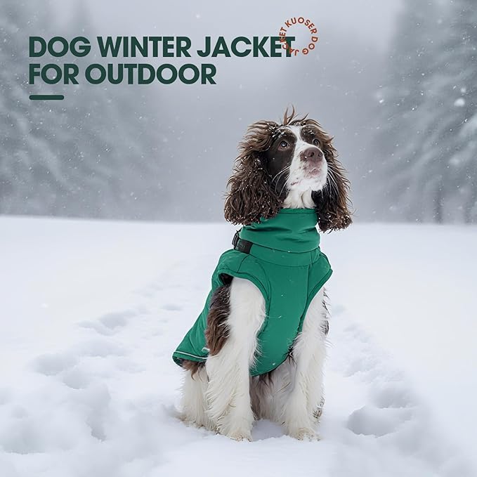 Kuoser Dog Jacket, Warm Dog Coat with Harness Built in for Small Dogs, Puppy Winter Jacket Pet Clothes for Cold Weather, Windproof Doggie Winter Vest for Pug Dachshund, Green S