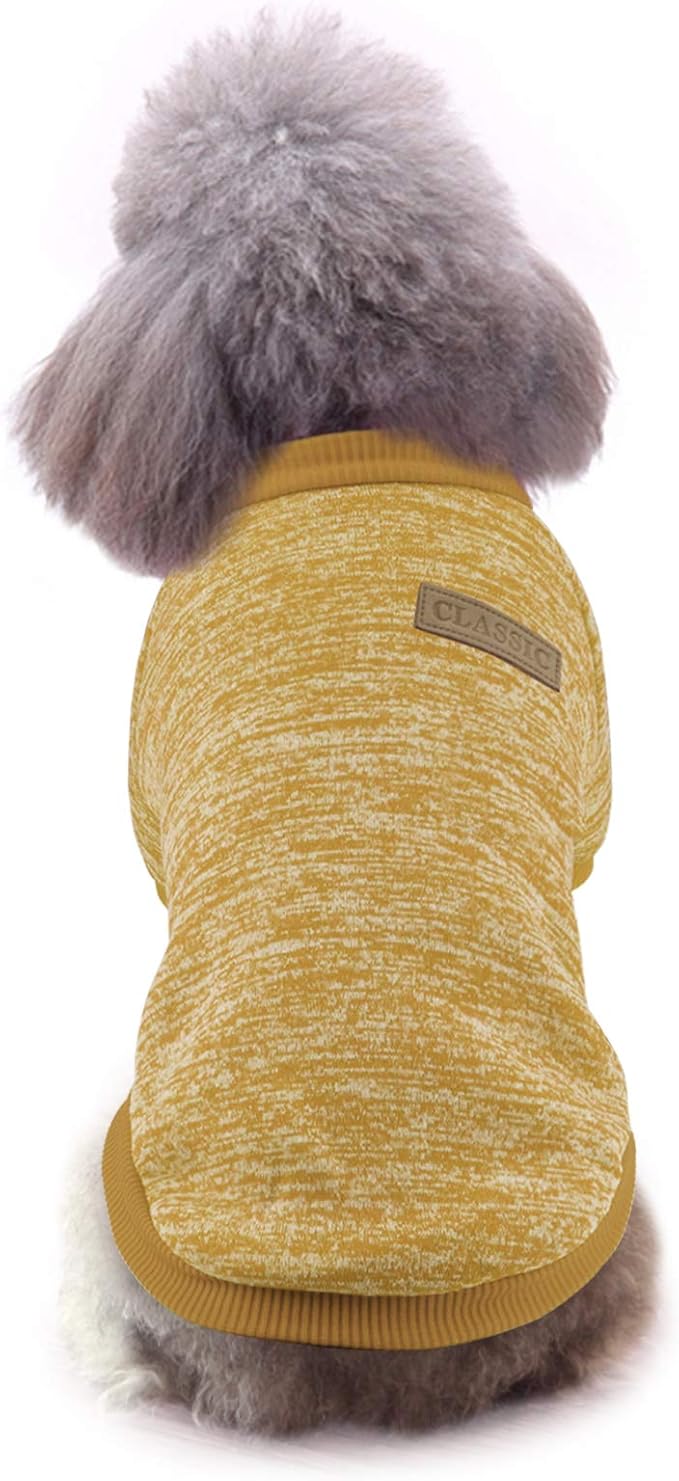 Idepet Pet Dog Classic Knitwear Sweater Fleece Coat Soft Thickening Warm Pup Dogs Shirt Winter Pet Dog Cat Clothes Puppy Customes Clothing for Small Dogs(XS,Yellow)