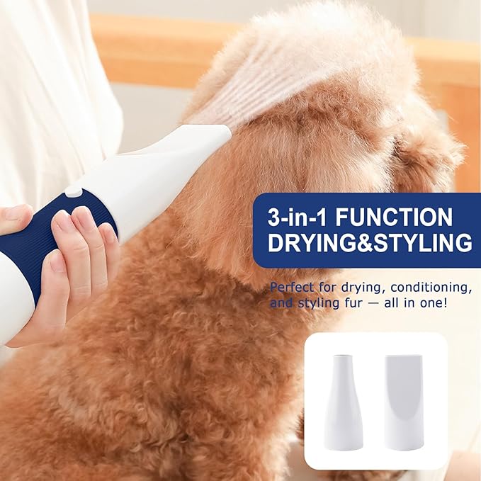 3-in-1 Pet Hair Dryer & Slicker Brush for Dogs & Cats – Portable, Quiet, Adjustable Temp, Overheat Protection Dog Hair Dryer