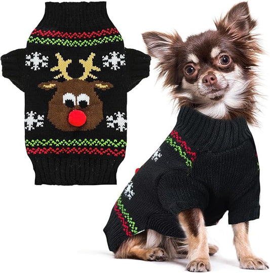 PETCARE Dog Christmas Sweater Black Ugly Funny Cute Cartoon Reindeer Cat Sweaters Jumper Holiday Dog Clothes Puppy Sweaters for Small Medium Large Dogs Fall Winter Outfits Xmas Dogs Costume,Large