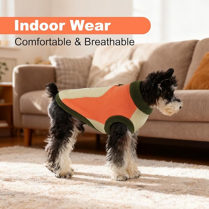 Warm Dog Fleece Sweater, Warm & Soft Vest for Walking,Running,Camping,Hunting,Stretchy & Lightweight, Cold Weather Coats with Leash Ring,Machine Washable,Orange,Size L