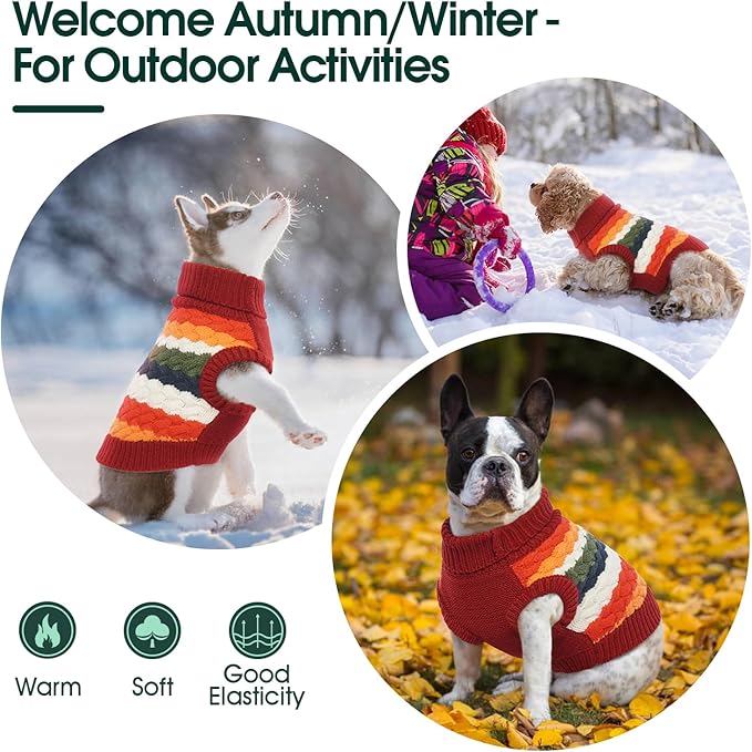 Kuoser Dog Sweater, Large Sweaters for Dog Girls Boys Christmas Thanksgiving Outfit, Thick Fall Winter Cable Knitwear, Pet Sweatshirt Warm Clothes Turtleneck Pullover, Red L