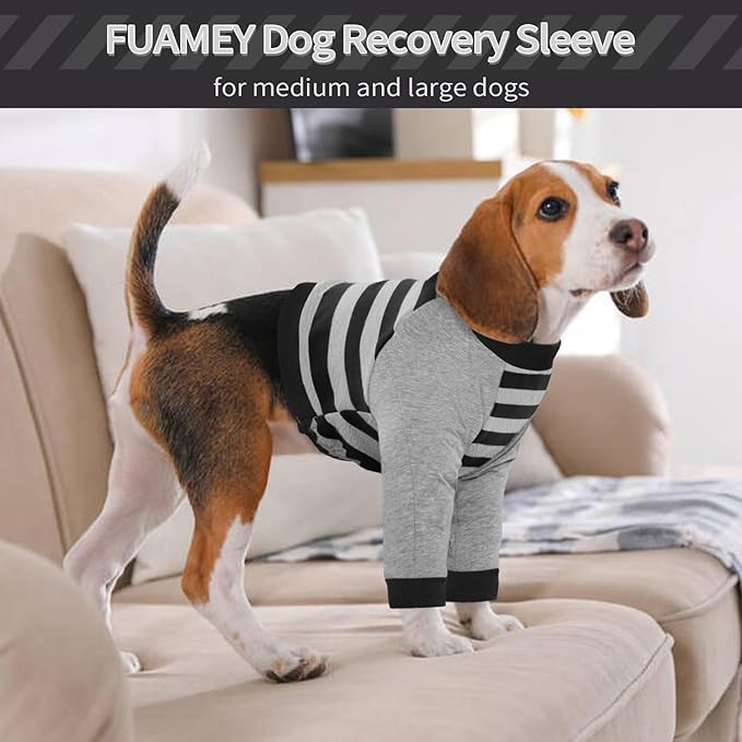 FUAMEY Dog Recovery Sleeve with Elbow Protector,Dogs Shirt Stop Licking Joints,Pet Long Sleeve Suit Protecting Dog's Front Leg Arm Wounds Cover Skin Conditions Black Stripes 2XL