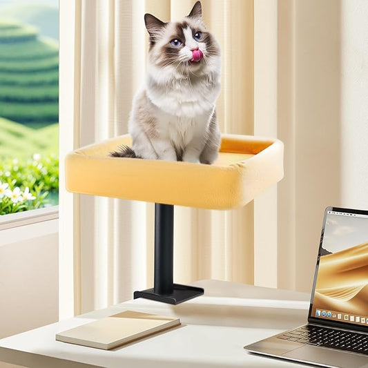 Cat Desk Bed, Sturdy Cats Bed for Desk with Washable Cover, Dual-Sided Breathable Summer & Winter, Comfortable Soft Pet Nest Bed with Reinforced Steel Frame, Easy Assembly for Home Office/Study Room