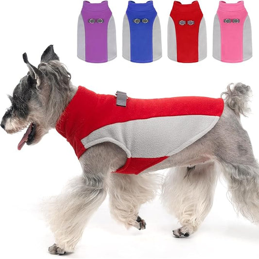 KOOLTAIL Small Dog Sweater - Dog Fleece Vest Jacket with Leash D-Ring for Small Medium Dogs, Soft Pullover Winter Warm Cold Weather Coats, Pet Fall Clothes Outfit for Puppy Cat Boys&Girls, Red S