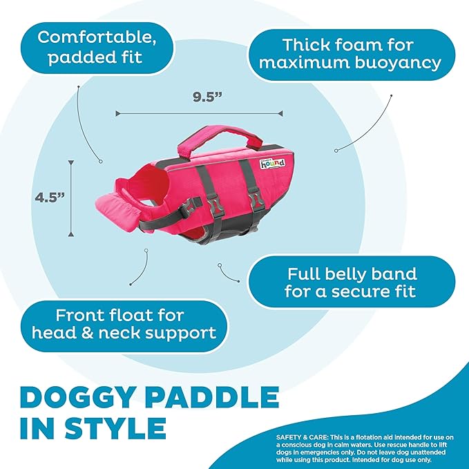 Outward Hound Granby Splash Dog Life Jacket, High-Buoyancy Dog Life Vest for Swimming, Boating, and Water Safety, XS, Pink