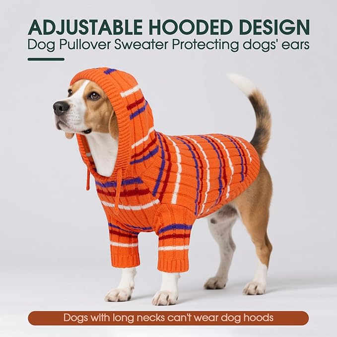 Kuoser Dog Sweater Large Size Dog, Thanksgiving Christmas Big Dogs Pullover Sweaters, Boy Girl Dogs Cable Knitwear Sweatshirt, Soft Thick Pet Winter Clothes for Cold Weather, Orange XXL
