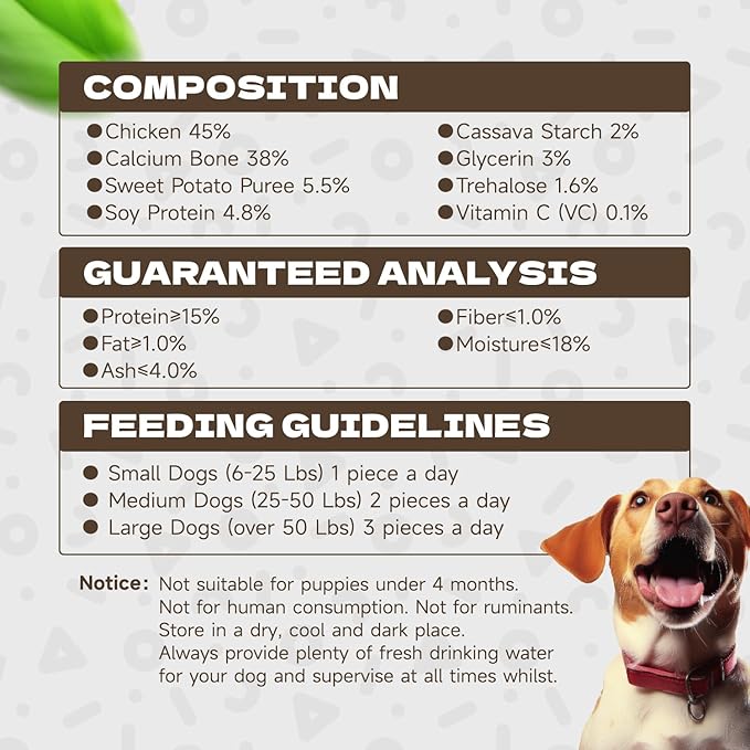 Dog Treats, Chicken Wrapped Calcium Bones Rawhide Free Dog Chews Long Lasting Chicken Training Treats Teeth Cleanning Chewy Snacks for Medium and Large Breed 10.54oz/19-20pcs